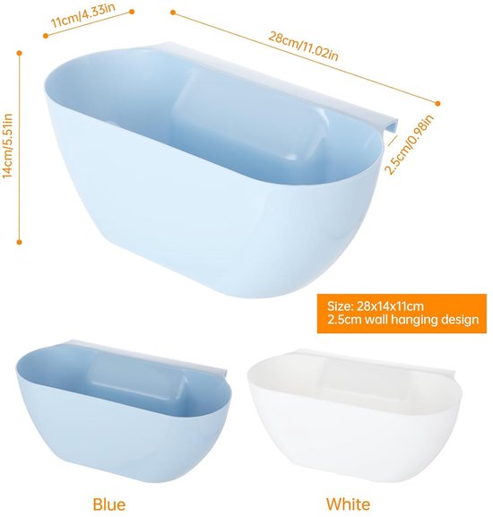 Wall-Mounted Waste Bins - Pack of 2 - Kitchen Waste Bins, Hanging Bins, Kitchen Waste Bins - Hanging Storage Boxes - White and Blue - Image 2