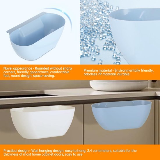 Wall-Mounted Waste Bins - Pack of 2 - Kitchen Waste Bins, Hanging Bins, Kitchen Waste Bins - Hanging Storage Boxes - White and Blue - Image 5