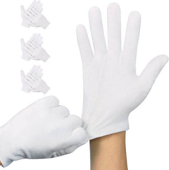 Gloves - 4 pairs - White cotton gloves - Suitable for dry hands - Can be worn while sleeping - High-quality cotton gloves - Unisex white gloves - Gloves with rounded corners - Image 1