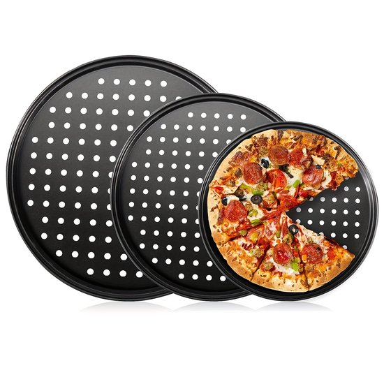 Pizza baking tins - 2 pieces - Non-stick baking tins made of stainless steel - Baking trays for home, kitchen, camping and barbecue - Round baking tins - 24 cm and 26 cm - Image 1