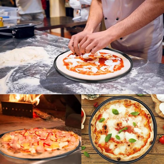 Pizza baking tins - Set of 2 - Stainless steel baking tins with non-stick coating - Suitable for home, kitchen, camping and barbecue - Round baking tins - 28 cm and 32 cm - Image 3