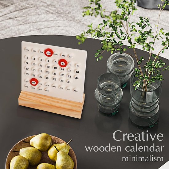 Perpetual calendar - Wooden calendar stand for desk - Acrylic calendar for desk - Suitable for living room, office, shop, bar - Display of week, month and day (white) - Image 3