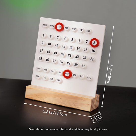 Perpetual calendar - Wooden calendar stand for desk - Acrylic calendar for desk - Suitable for living room, office, shop, bar - Display of week, month and day (white) - Image 4