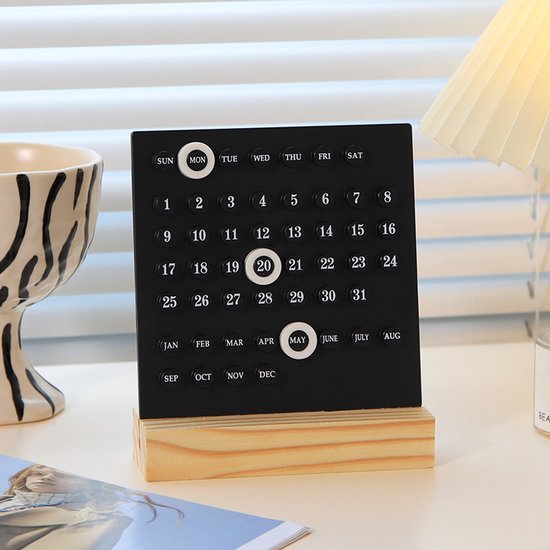 Perpetual calendar - Wooden desk calendar stand - Acrylic desk calendar - Suitable for living room, office, shop, bar - Display of week, month and day (black) - Image 1