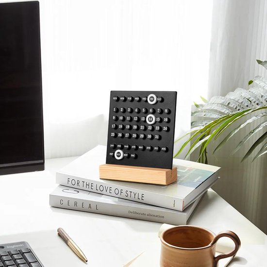 Perpetual calendar - Wooden desk calendar stand - Acrylic desk calendar - Suitable for living room, office, shop, bar - Display of week, month and day (black) - Image 3
