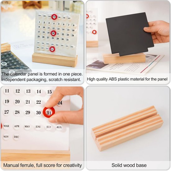 Perpetual calendar - Wooden desk calendar stand - Acrylic desk calendar - Suitable for living room, office, shop, bar - Display of week, month and day (black) - Image 5