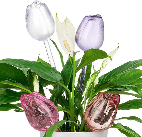 Automatic Watering Balls - 4 Pieces - Tulip-Shaped Automatic Watering Balls - Plant Waterers - Plastic Watering Balls - Suitable for Indoor and Outdoor Plants - Image 1