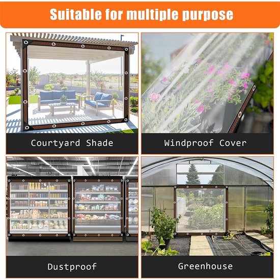 Transparent tarpaulin with eyelets, transparent tarpaulin for outdoor use, waterproof film, woven tarpaulin, canvas, awning, durable, weatherproof, multifunctional tarpaulin 2 x 3m - Image 4