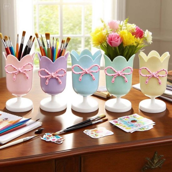 Tulip-shaped pen holder - pen rack - creative desk decoration - refined (Blue) - Image 2