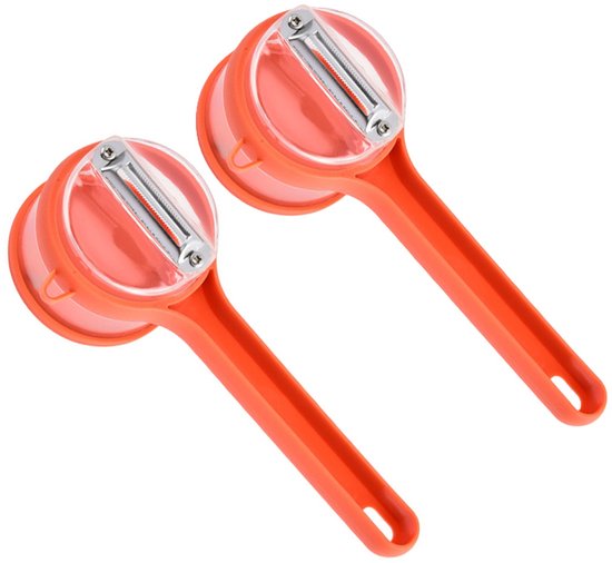 Vegetable Peeler - Fruit and Vegetable Peeler - with Storage Box - Safe and Efficient - Double-Sided Sharp Stainless Steel Blades - Easy to Clean - Process Fruits and Vegetables Easily and Conveniently - Set of 2 (Orange) - Image 1