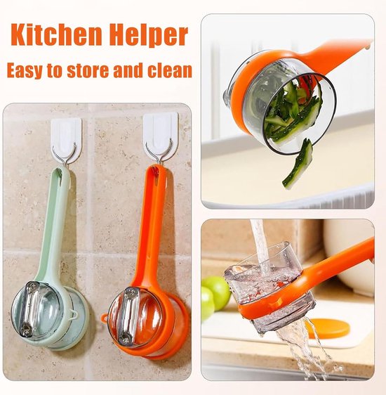 Vegetable Peeler - Fruit and Vegetable Peeler - with Storage Box - Safe and Efficient - Double-Sided Sharp Stainless Steel Blades - Easy to Clean - Process Fruits and Vegetables Easily and Conveniently - Set of 2 (Orange) - Image 6