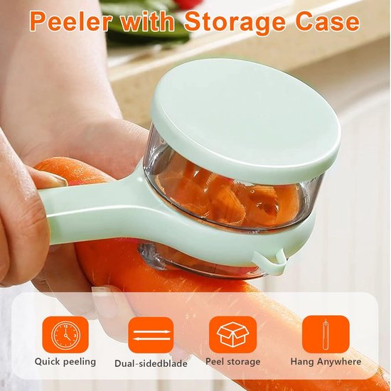Vegetable Peeler - Fruit and Vegetable Peeler - with Storage Box - Safe and Efficient - Double-Sided Sharp Stainless Steel Blades - Easy to Clean - Process Fruits and Vegetables Easily and Conveniently - Set of 2 (Green) - Image 4