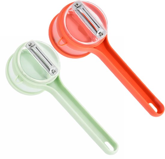 Vegetable Peeler - Fruit and Vegetable Peeler - with Storage Box - Safe and Efficient - Double-Sided Sharp Stainless Steel Blades - Easy to Clean - Process Fruits and Vegetables Easily and Conveniently - Set of 2 (Orange + Green) - Image 1