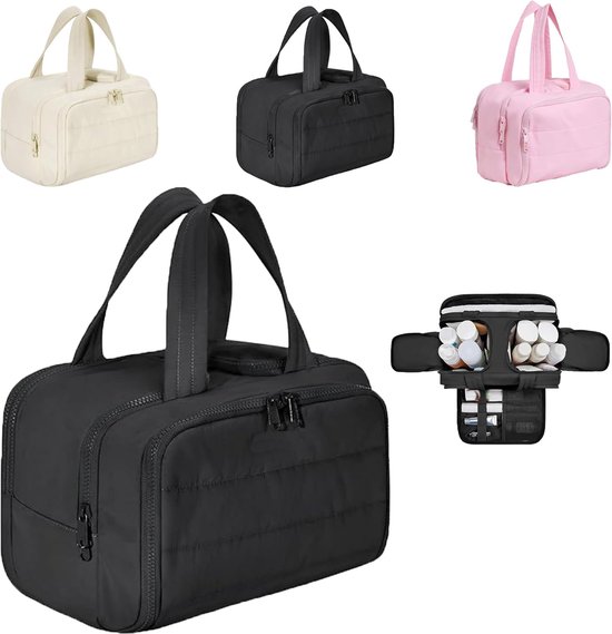 Multi-Zip Makeup Bag - Toiletry Bag - Spacious Storage, Organized Layered Design with Carry Handle - Ideal for Travel & Daily Use（Black） - Image 1