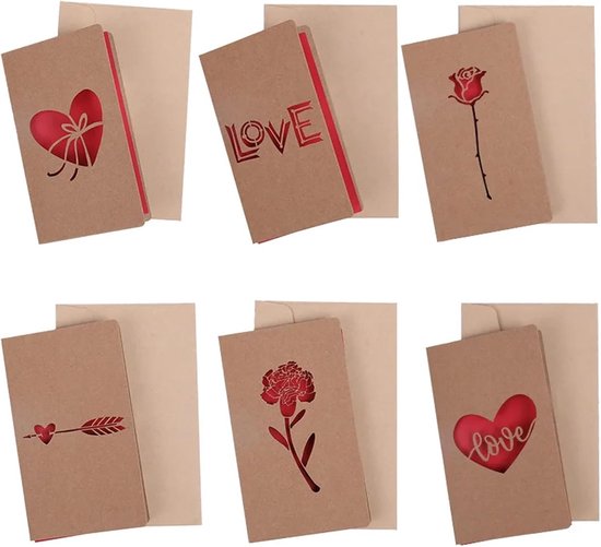Set of 6 Valentine's Day Envelopes - Valentine's Day and Mother's Day Cards - Hollowed Heart Flowers - Birthday Party Supplies - Wedding Invitations - Image 1