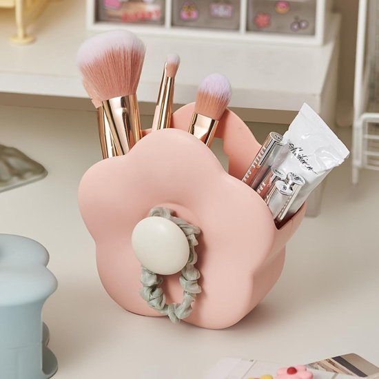 Flower-shaped Makeup Brush Holder - Multifunctional Makeup & Desk Storage Organizer - Compact Design 14.8 x 13.5 x 8 cm - Pink - Image 1