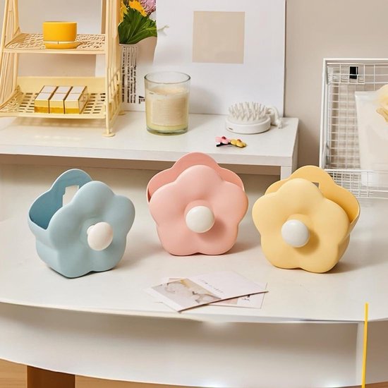 Flower-shaped Makeup Brush Holder - Multifunctional Makeup & Desk Storage Organizer - Compact Design 14.8 x 13.5 x 8 cm - Blue - Image 2