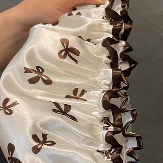 Double Layer Waterproof Shower Cap for Women & Girls – Reusable, Elastic & Comfortable with Print (White) - Image 3