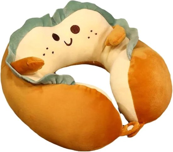 U-Shaped Neck Pillow Made of Soft Plush - Cute Bread Design - Breathable & Comfortable Travel Pillow for Neck Support - Image 1