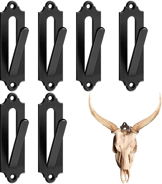 6-Piece Skull Wall Hook Set - Black Steel Hook for Decoration - Includes Mounting Kit - Image 1