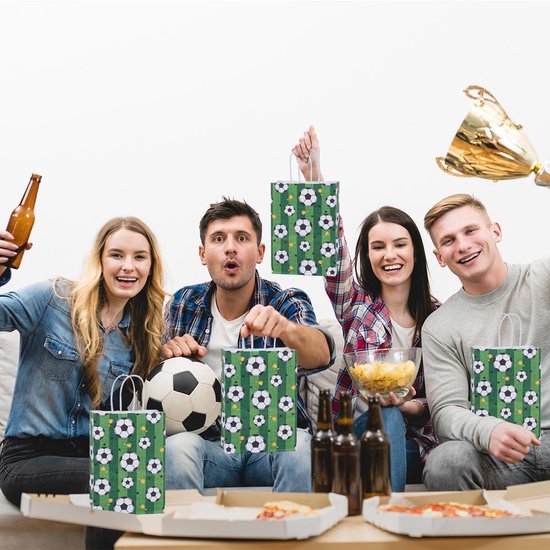 Football Party Paper Bags - Pack of 12 - Football Goodie Bags with Handles - Football Gift Bags for Football Themed Party Supplies (Green - 21*15*8cm) - Image 3