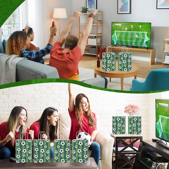 Football Party Paper Bags - Pack of 12 - Football Goodie Bags with Handles - Football Gift Bags for Football Themed Party Supplies (Green - 21*15*8cm) - Image 4