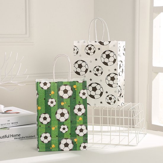 Football Party Paper Bags - Pack of 12 - Football Goodie Bags with Handles - Football Gift Bags for Football Theme Party Supplies (White - 21*15*8cm) - Image 2