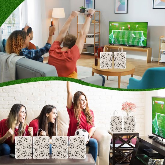 Football Party Paper Bags - Pack of 12 - Football Goodie Bags with Handles - Football Gift Bags for Football Theme Party Supplies (White - 21*15*8cm) - Image 4