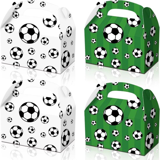 Football Treat Boxes - 24 Pieces - Party Supplies - Football Baby Shower Gift Goody Snack Candy Boxes | for football-themed birthday party decorations, football parties, children's birthday decorations (Green + White - 16*16*9cm) - Image 1