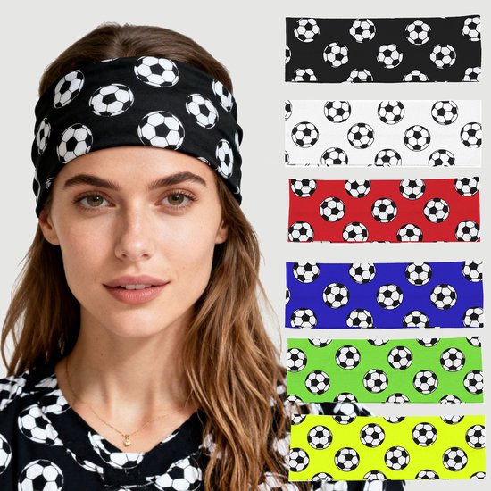 Football Themed Headband - Stretchy Printed Headband - Set of 6 - Sporty, Sweat-Wicking & Breathable - Wide-Brim Hair Accessory - Image 1