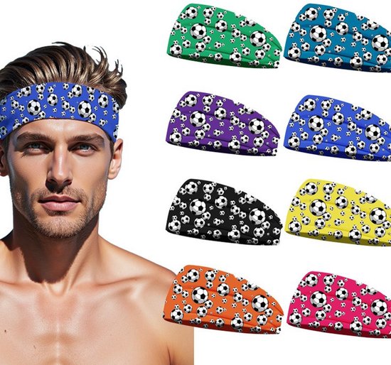 Football Themed Headband - Stretchy Printed Headband - Set of 8 - Sporty, Sweat-Wicking & Breathable - Wide-Brim Hair Accessory - Image 1