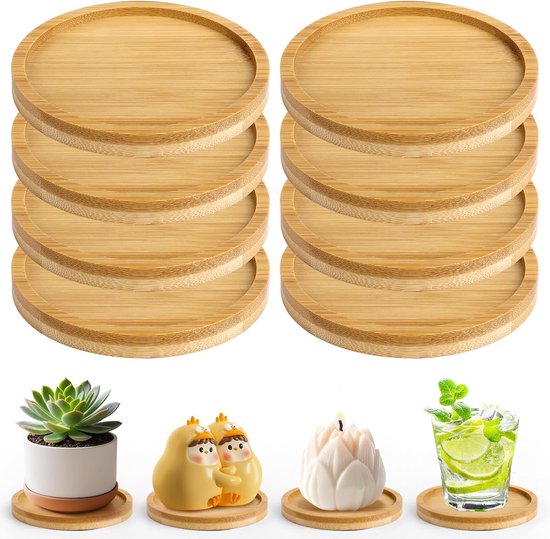 Coasters - Set of 8 - Round coasters - Wooden coasters - Suitable for water glasses, ornaments, candles, potted plants, etc. - Image 1