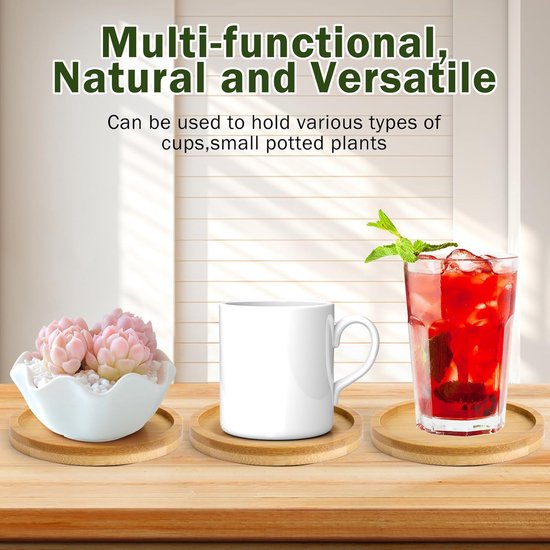 Coasters - Set of 8 - Round coasters - Wooden coasters - Suitable for water glasses, ornaments, candles, potted plants, etc. - Image 3