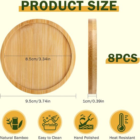 Coasters - Set of 8 - Round coasters - Wooden coasters - Suitable for water glasses, ornaments, candles, potted plants, etc. - Image 5