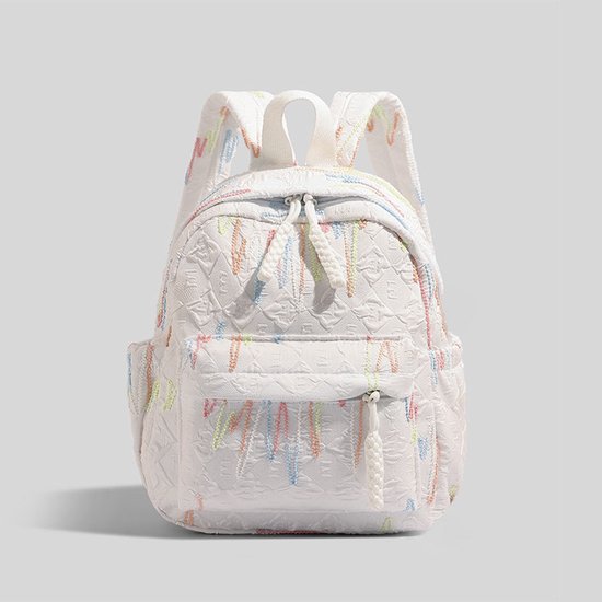 Backpack – Stylish and practical lightweight backpack – With two zippered compartments and adjustable shoulder strap – Fashionable design for girls, children and adults – White - Image 1