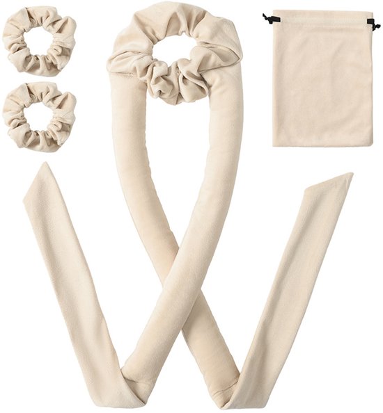 3 Piece Hair Rollers - Curling Iron for Women - Includes Storage Bag - Creates Long-Lasting Curls Without Heating (Beige) - Image 1