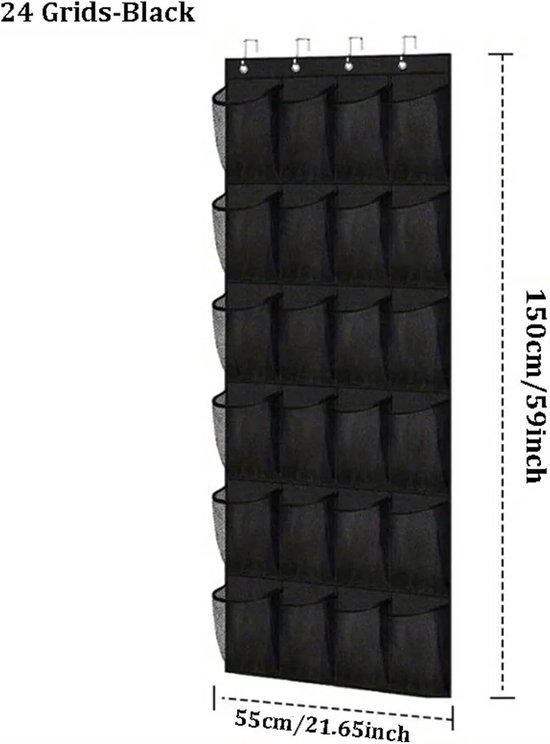 Shoe rack with 24 compartments - Made of sturdy and durable Oxford cloth - Can be hung on a door - Suitable for wardrobes with mesh walls - Black - Image 1