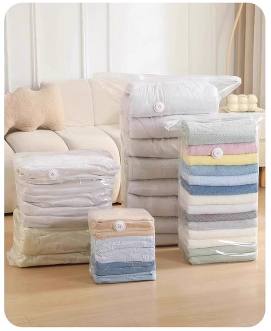 4-Piece Clothing Storage Bags - Compression Bags - Vacuum Bags for Sealing Blankets - Suitable for Travel Clothes - Reusable - Space-Saving - With Manual Press or Air Pump - Suitable for Clothes, Pillows, Duvets and Bed Linen - Image 1
