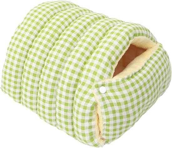 Cat house - Cat basket - Plush and warm - Removable and washable - Closed cat bed for winter - Suitable for indoor and outdoor use in winter, camping, traveling, in the bedroom, living room and apartment - Green and white checkered - Image 1