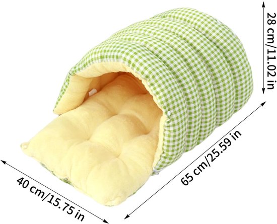 Cat house - Cat basket - Plush and warm - Removable and washable - Closed cat bed for winter - Suitable for indoor and outdoor use in winter, camping, traveling, in the bedroom, living room and apartment - Green and white checkered - Image 3
