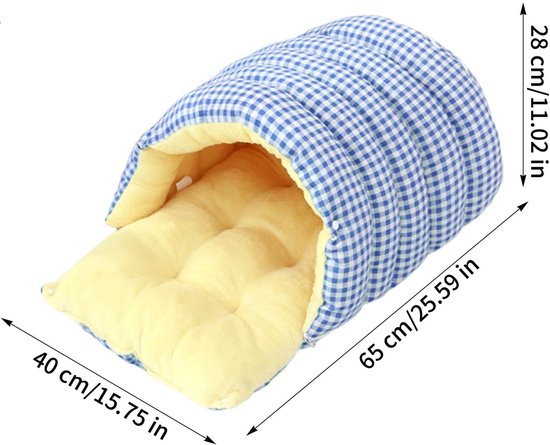 Cat House - Cat Basket - Plush and Warm - Removable and Washable - Closed Cat Bed for Winter - Suitable for Indoor and Outdoor Use in Winter, Camping, Travel, Bedroom, Living Room and Apartment - Blue and White Checkered Pattern - Image 4