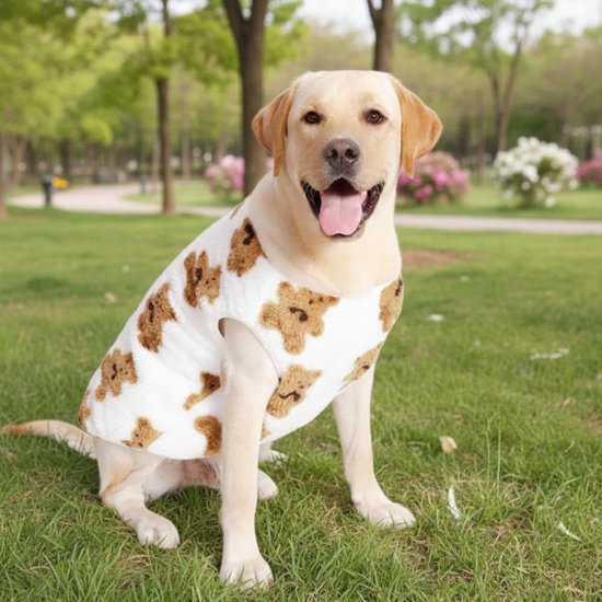 Dog Coat - Cute Bear Pattern - Plush Dog Vest - Winter Dog Coats - Dog Coat - Suitable for medium to large dogs weighing 20-25 kg - White - Image 4