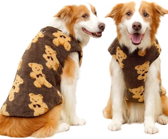 Dog Coat - Cute Bear Pattern - Plush Dog Vest - Winter Dog Coats - Dog Coat - Suitable for medium to large dogs weighing 20-25 kg - Coffee Brown - Image 1
