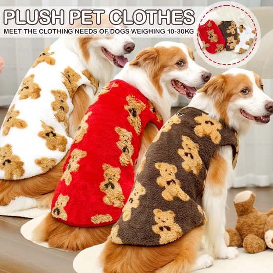 Dog Coat - Cute Bear Pattern - Plush Dog Vest - Winter Dog Coats - Dog Coat - Suitable for medium to large dogs weighing 20-25 kg - Coffee Brown - Image 6