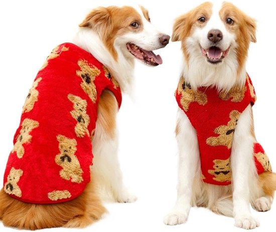 Dog Coat - Cute Bear Pattern - Plush Dog Vest - Winter Dog Coats - Dog Coat - Suitable for medium to large dogs weighing 20-25 kg - Red - Image 1
