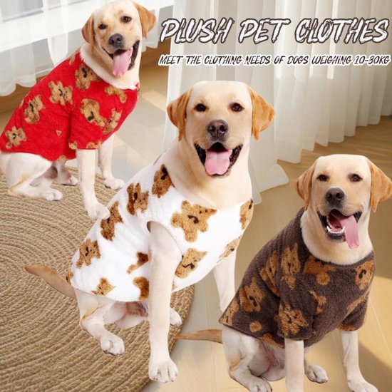 Dog Coat - Cute Bear Pattern - Plush Dog Vest - Winter Dog Coats - Dog Coat - Suitable for medium to large dogs weighing 20-25 kg - Red - Image 4