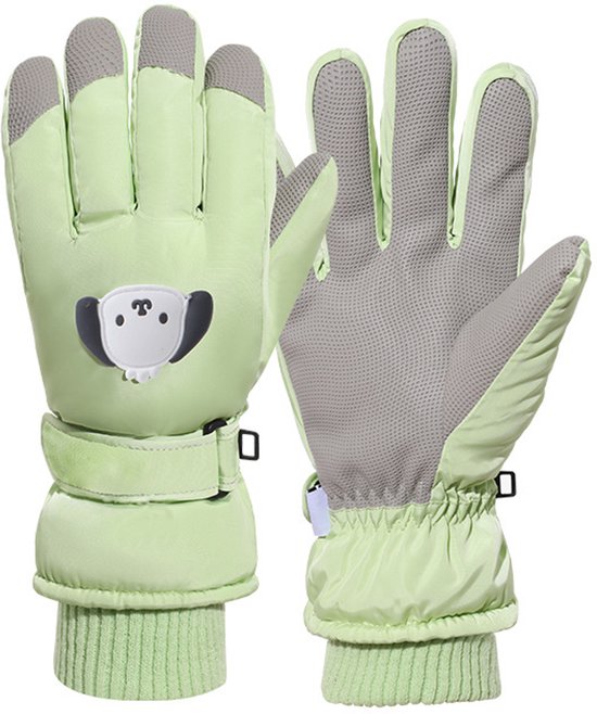 Gloves - Children's Gloves - Children's Ski Gloves - Touchscreen Gloves - Windproof - Warm - Suitable for children from 8 to 14 years in winter - Light green - Image 1