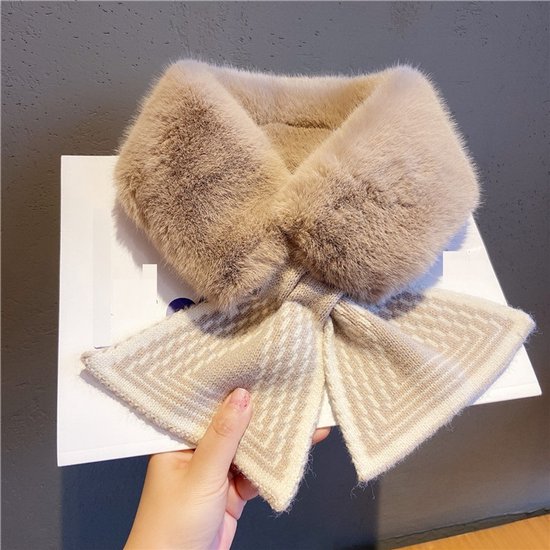 Women's Scarf - Women's Winter Scarf - Thick - Warm - Short Scarves - Plush Cross Scarves - Neck Scarves - Ultra Soft - 75x10 cm - Milk Tea Color - Image 2