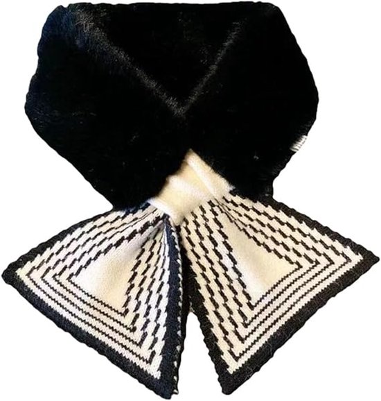 Women's Scarf - Women's Winter Scarf - Thick - Warm - Short Scarves - Plush Cross Scarves - Neck Scarves - Ultra Soft - 75x10 cm - Black - Image 1