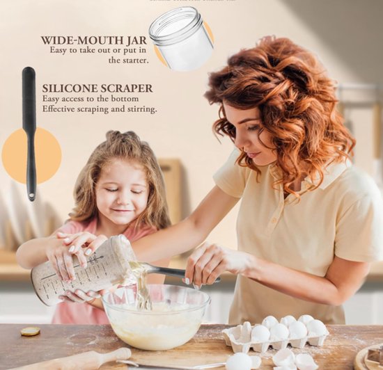 730ml Sourdough Fermentation Jar in a Glass Jar | Includes stirring spoon, measuring cup, and fabric cover - for dough, bread baking, and sourdough fermentation - Image 3